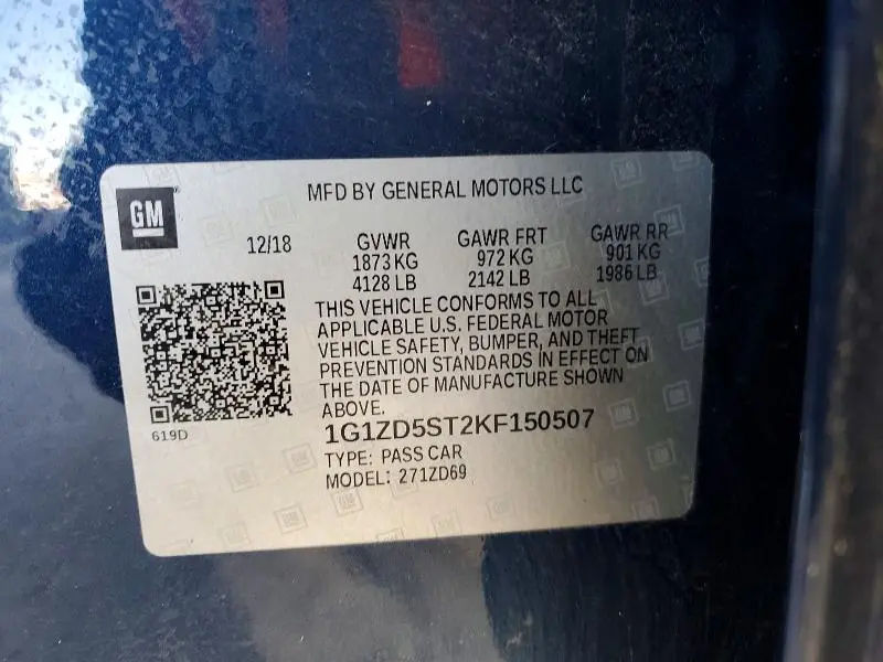 2019 CHEVROLET MALIBU LT  