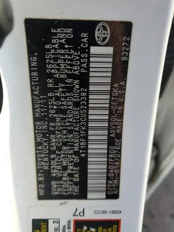 2012 TOYOTA CAMRY BASE  
