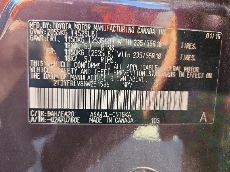 2016 TOYOTA RAV4 LIMITED  