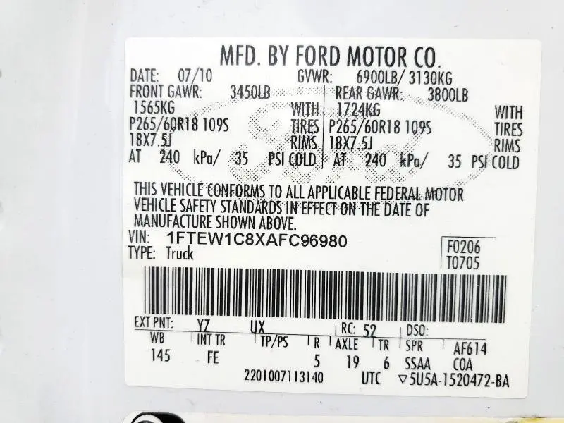 2010 FORD F150 SUPERCREW  