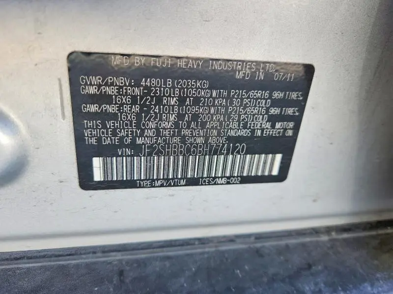 2011 SUBARU FORESTER 2.5X  