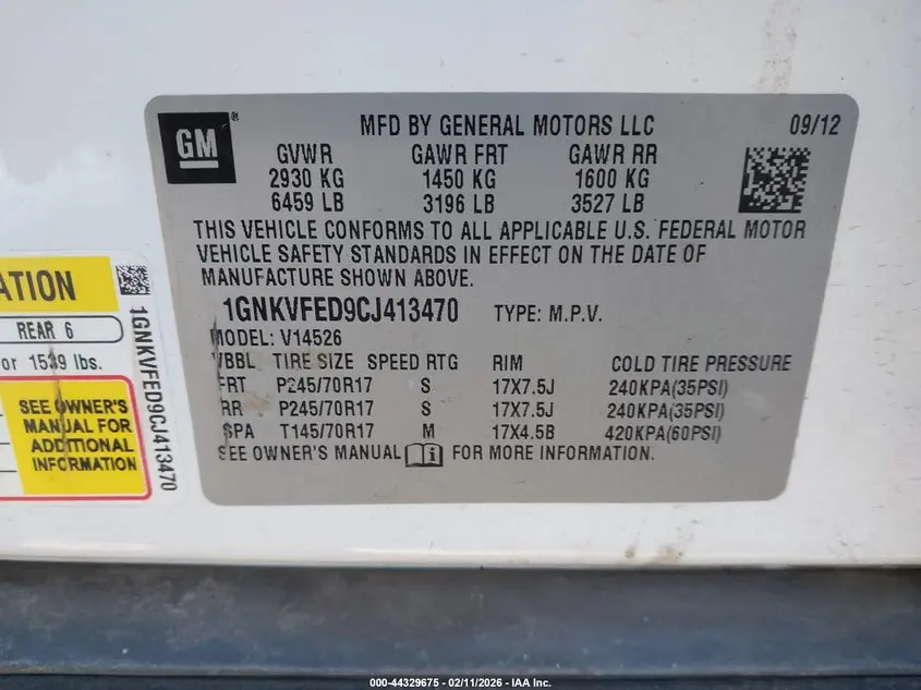 2012 CHEVROLET TRAVERSE LS