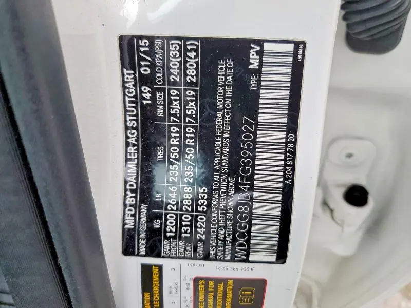 2015 MERCEDES-BENZ GLK 350 4MATIC  