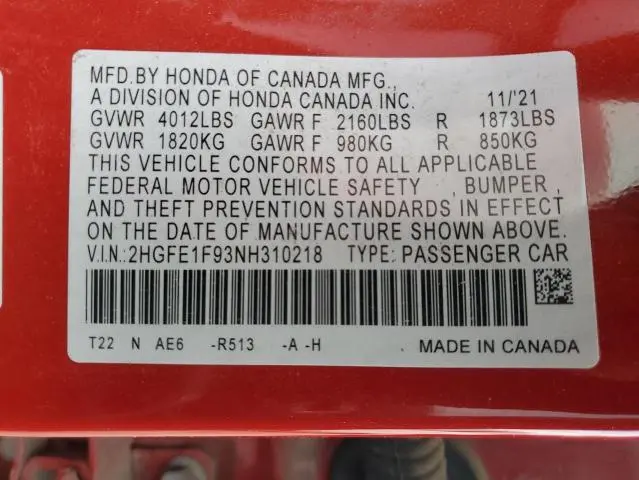 2022 HONDA CIVIC TOURING  