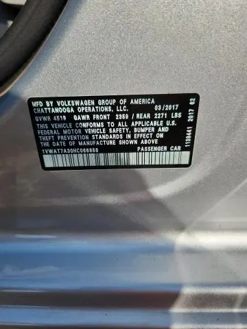 2017 VOLKSWAGEN PASSAT S