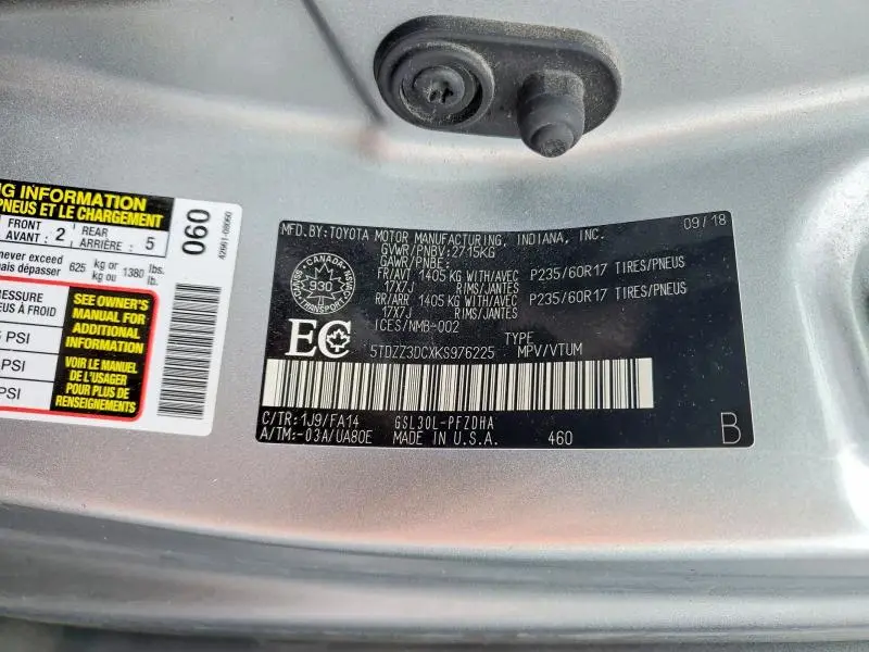 2019 TOYOTA SIENNA L 7-PASSENGER  