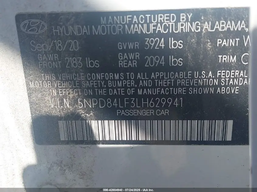 2020 HYUNDAI ELANTRA SEL
