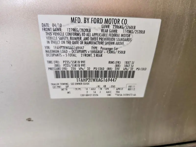 2010 FORD TAURUS SEL  