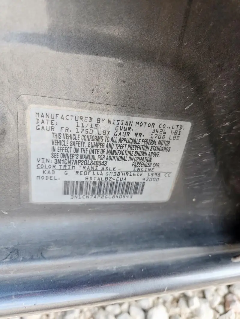 2016 NISSAN VERSA S  