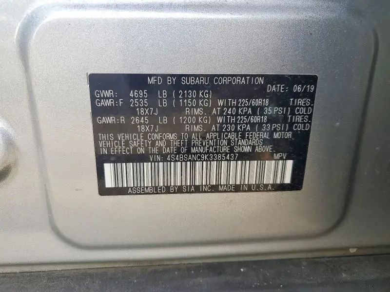 2019 SUBARU OUTBACK 2.5I LIMITED  