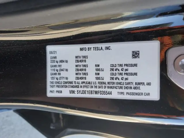 2021 TESLA MODEL 3 