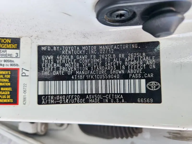 2012 TOYOTA CAMRY SE  