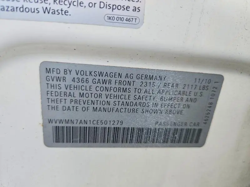 2012 VOLKSWAGEN CC SPORT  