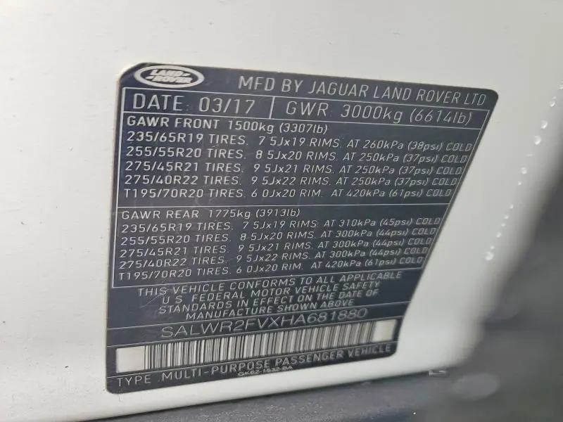 2017 LAND ROVER RANGE ROVER SPORT HSE  