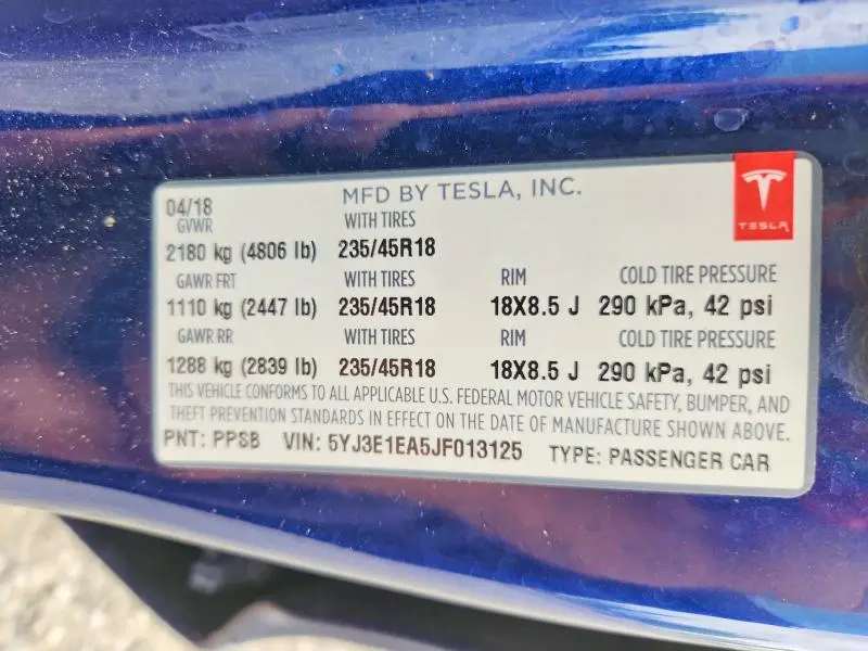 2018 TESLA MODEL 3   
