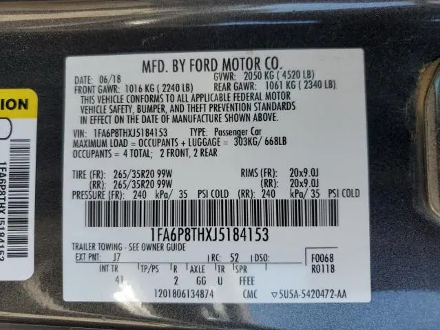 2018 FORD MUSTANG   