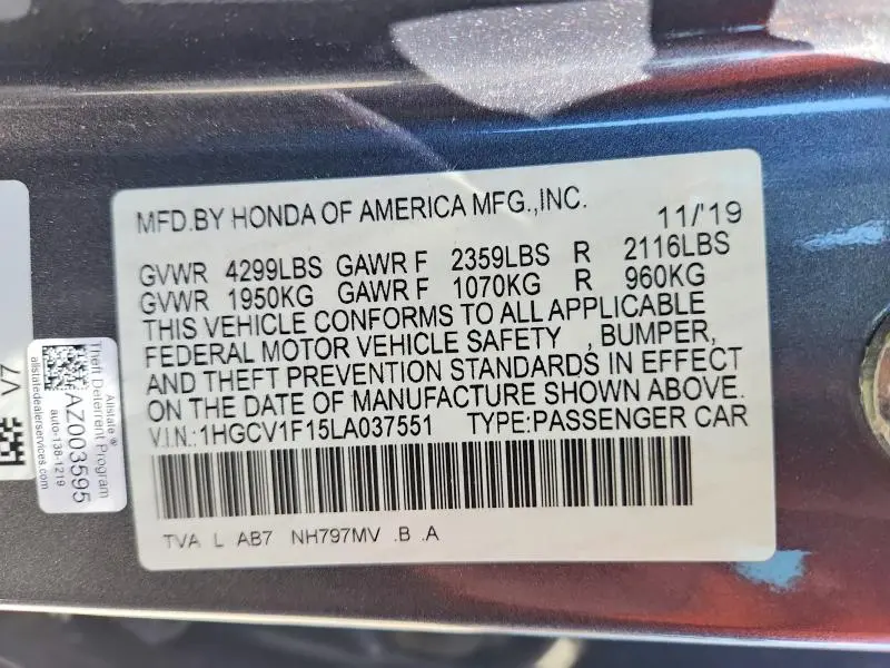 2020 HONDA ACCORD LX  