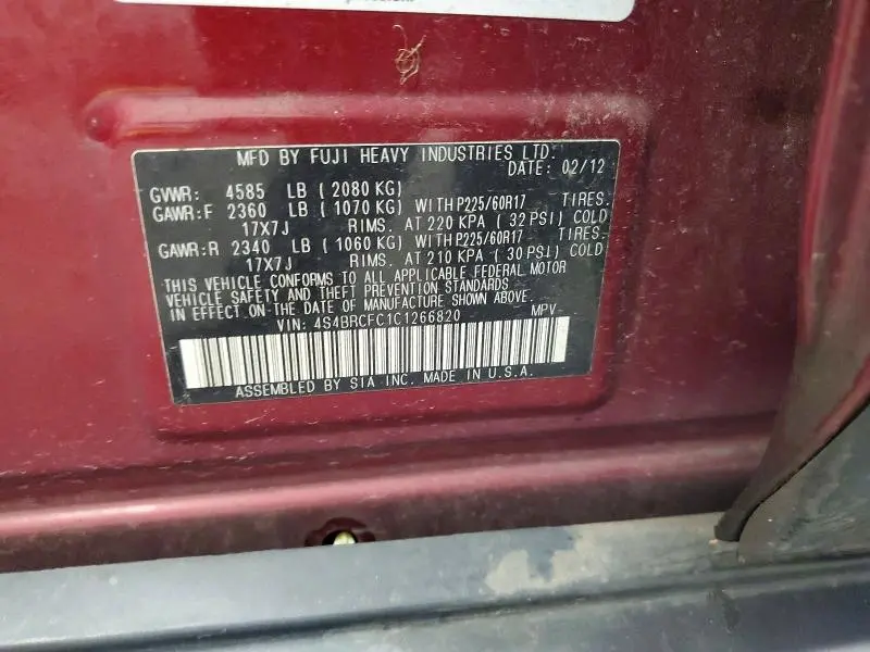 2012 SUBARU OUTBACK 2.5I PREMIUM  