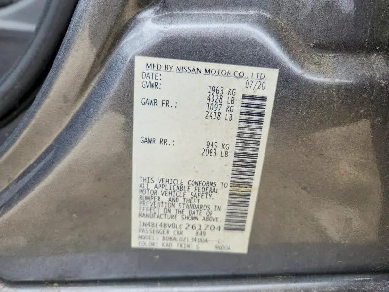 2020 NISSAN ALTIMA S  