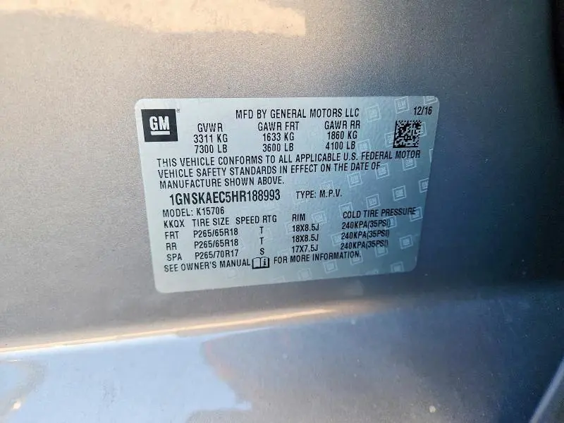 2017 CHEVROLET TAHOE K1500 LS  