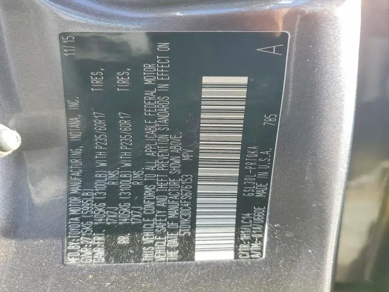 2015 TOYOTA SIENNA XLE 8-PASSENGER  