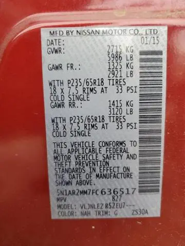 2015 NISSAN PATHFINDER S  