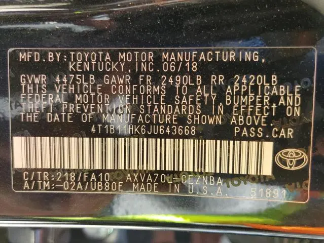 2018 TOYOTA CAMRY L  