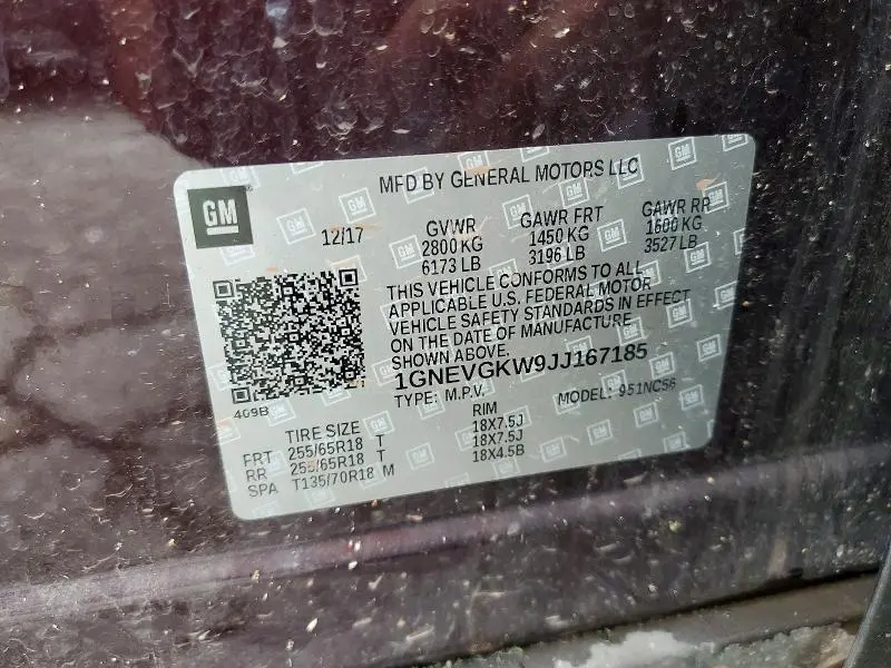 2018 CHEVROLET TRAVERSE LT  