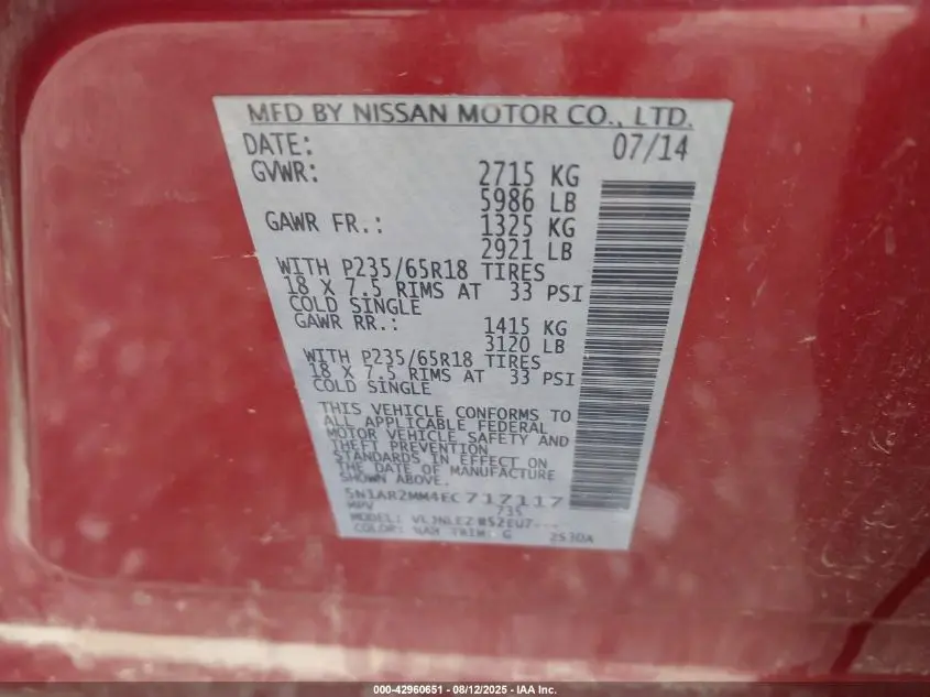 2014 NISSAN PATHFINDER SV