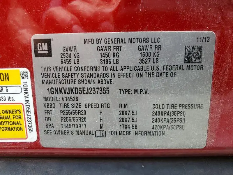 2014 CHEVROLET TRAVERSE LTZ  