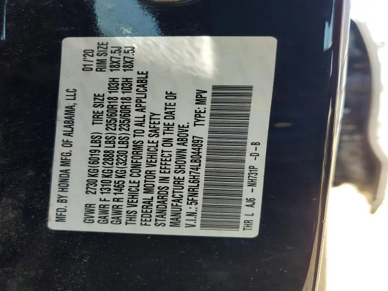 2020 HONDA ODYSSEY EXL  