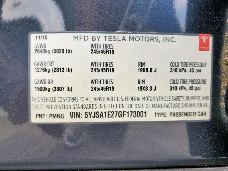 2016 TESLA MODEL S   