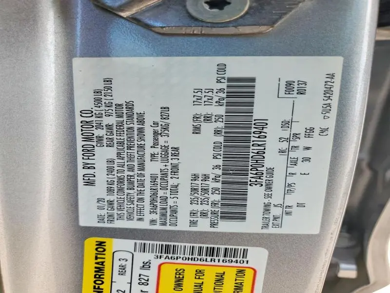 2020 FORD FUSION SE  