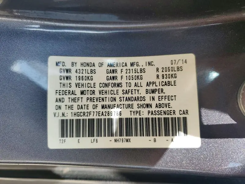 2014 HONDA ACCORD EX  