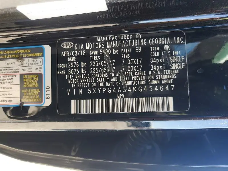 2019 KIA SORENTO LX V6  