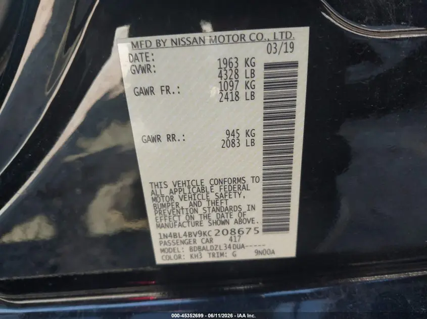 2019 NISSAN ALTIMA 2.5 S