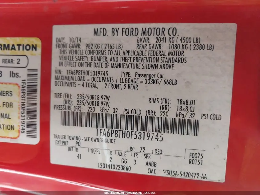 2015 FORD MUSTANG ECOBOOST