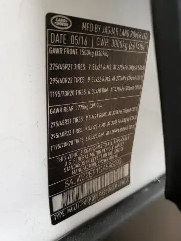 2016 LAND ROVER RANGE ROVER SPORT SVR  