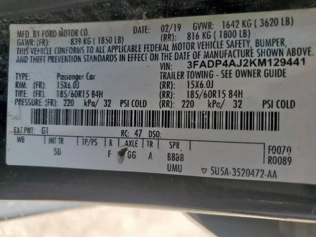 2019 FORD FIESTA S  