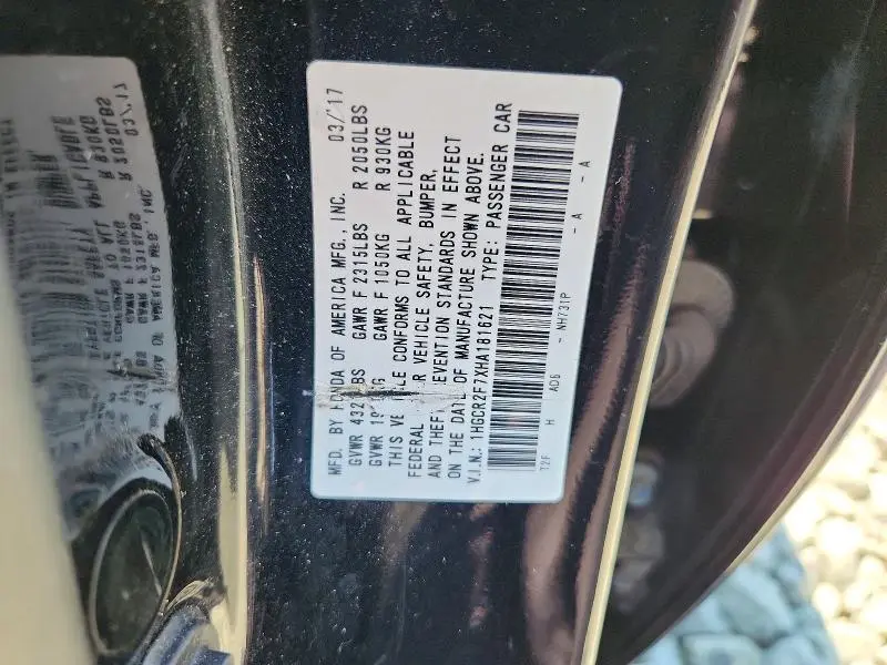 2017 HONDA ACCORD EX  