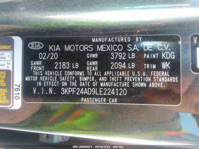 2020 KIA FORTE LXS