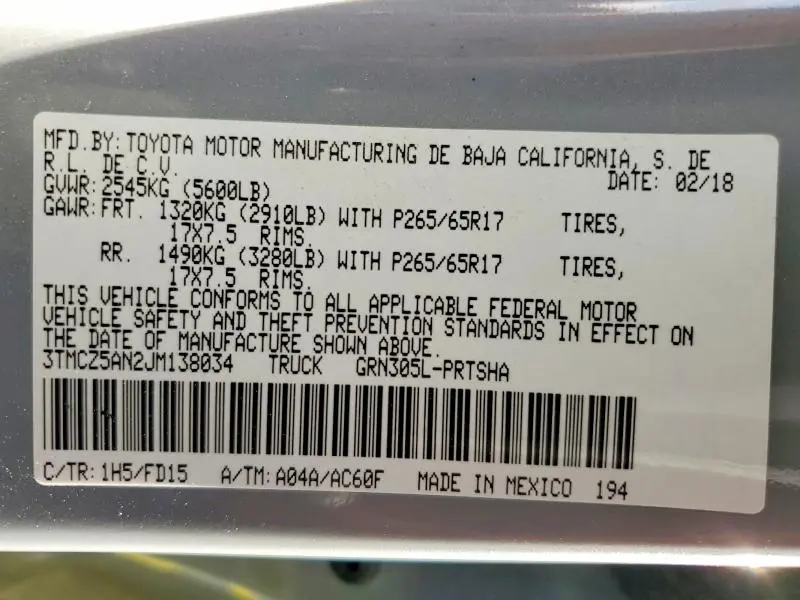 2018 TOYOTA TACOMA DOUBLE CAB  