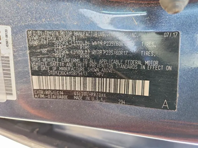 2017 TOYOTA SIENNA XLE 8-PASSENGER  