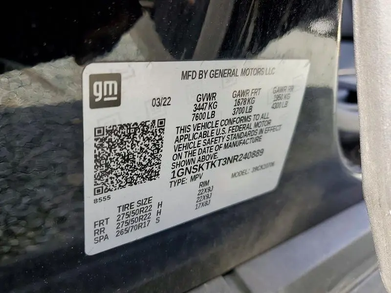 2022 CHEVROLET TAHOE K1500 HIGH COUNTRY  