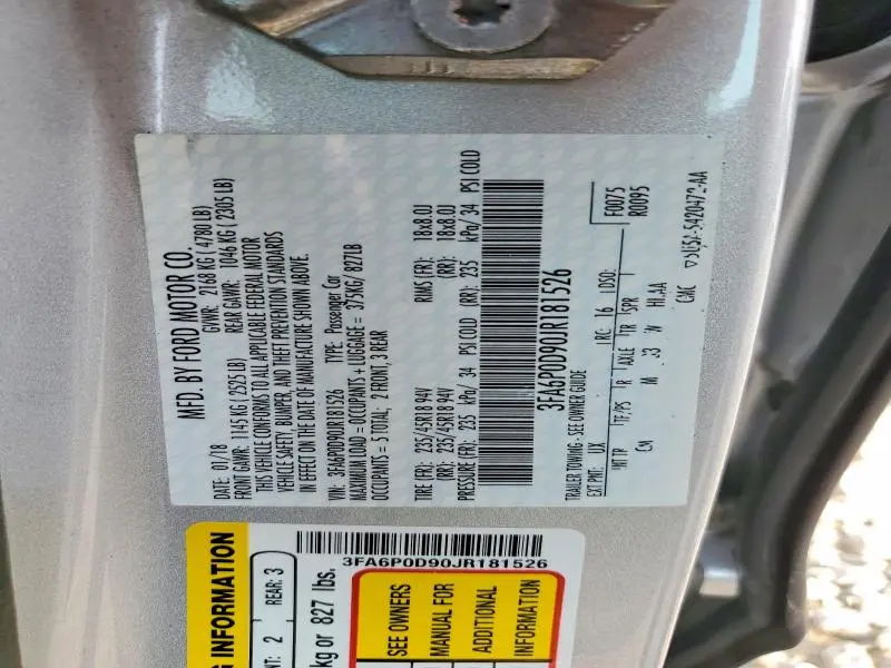 2018 FORD FUSION TITANIUM/PLATINUM  