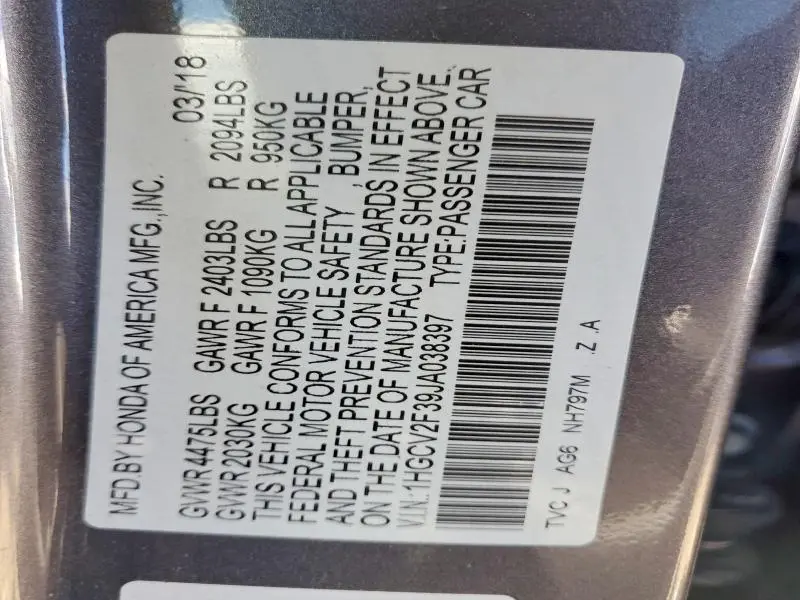 2018 HONDA ACCORD SPORT  
