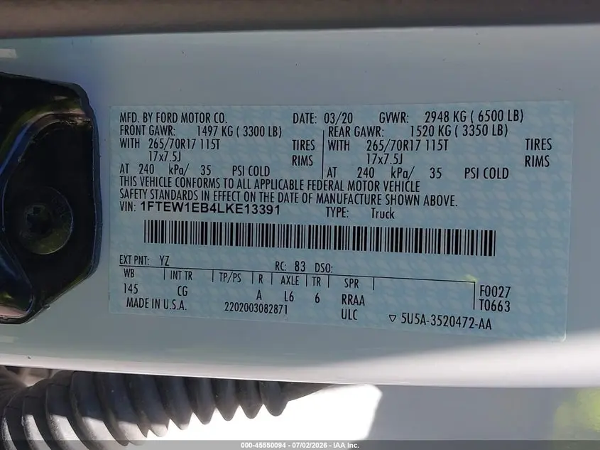 2020 FORD F-150 XL/XLT