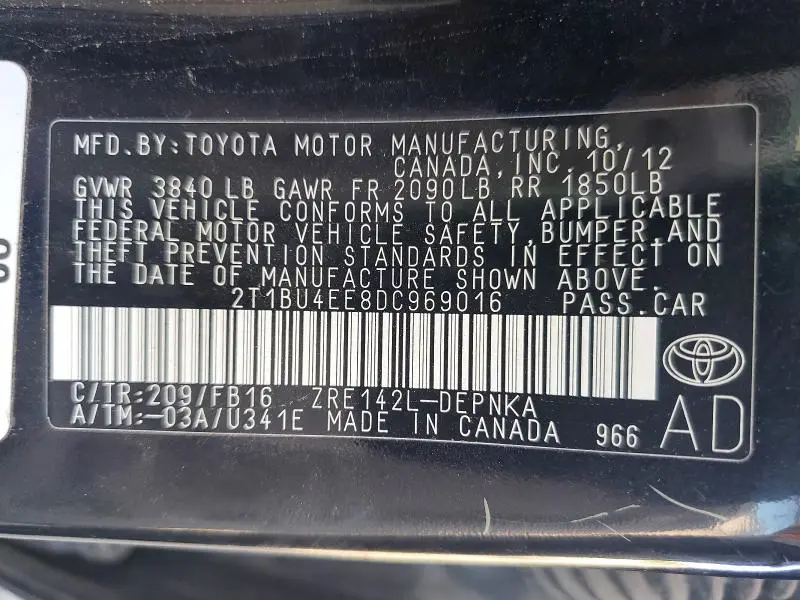 2013 TOYOTA COROLLA BASE  