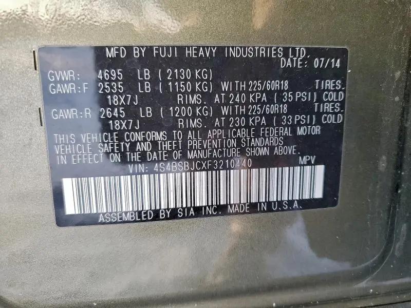 2015 SUBARU OUTBACK 2.5I LIMITED  