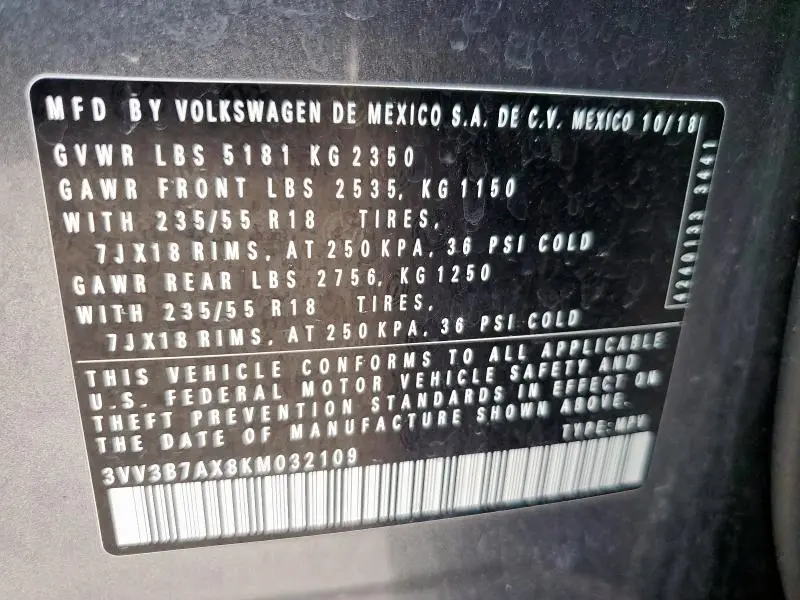 2019 VOLKSWAGEN TIGUAN SE  